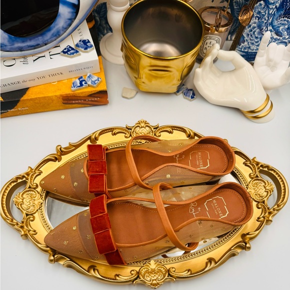 🆕 MALONE SOULIERS 🧿 BNWOB Tan Mesh Mules with Brown Velvet Bow Size 36 - 6 - Picture 4 of 16